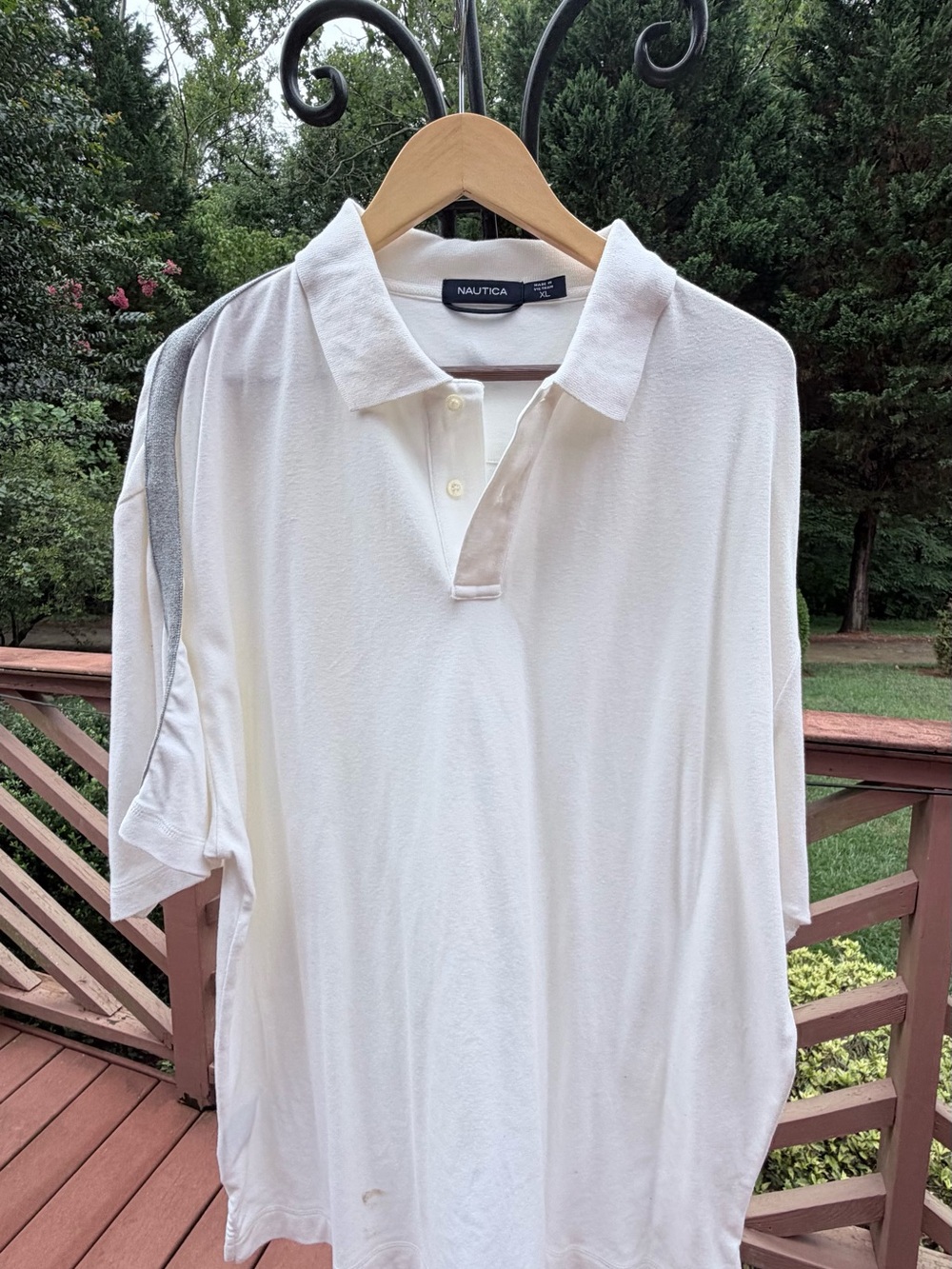 Nautica Men’s White Polo with Gray Shoulder Stripe